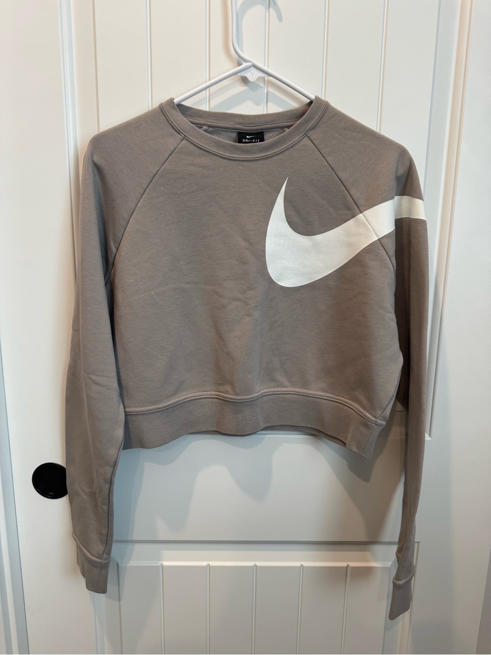 Nike Taupe Cropped Crewneck Sweatshirt with White Swoosh